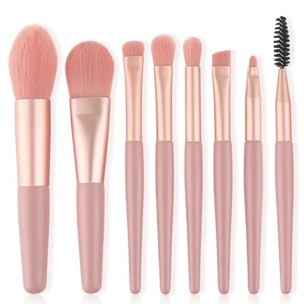 8pcs Travel Makeup Brush Kit Mini Cosmetic Brush For Face Foundation Blush Eye Shadow Wooden Handle